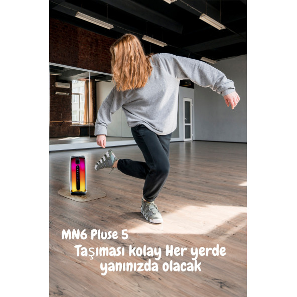 MN6 Pluse 5 Mikrofonlu Bluetooth Hoparlör.Şok Edici Bass.2.Mikrofonlu Ses Bombası.360°ışıklandırma - 3