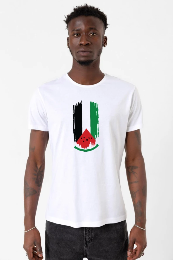 Watermelon Palestine Flag Beyaz Erkek Bisikletyaka Tshirt
