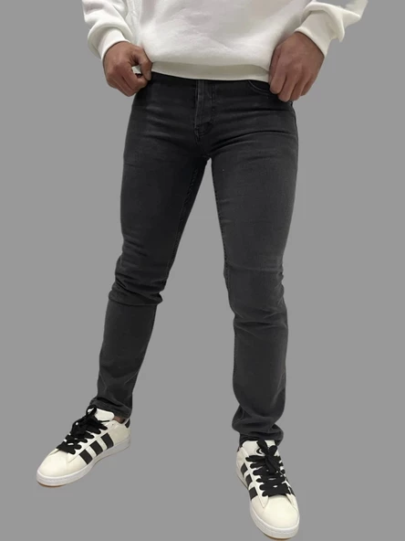Erkek Dar Paça Düz New Füme Kot Pantolon - Resim 2