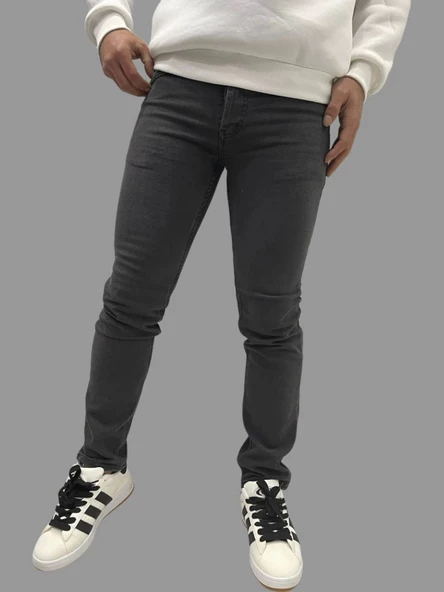 Erkek Dar Paça Düz New Füme Kot Pantolon - Resim 4