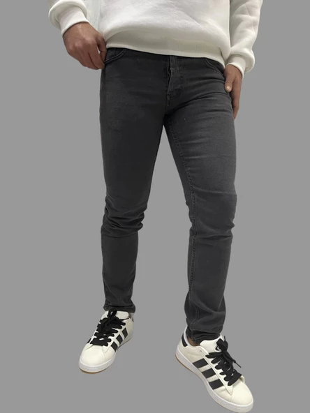 Erkek Dar Paça Düz New Füme Kot Pantolon - Resim 6