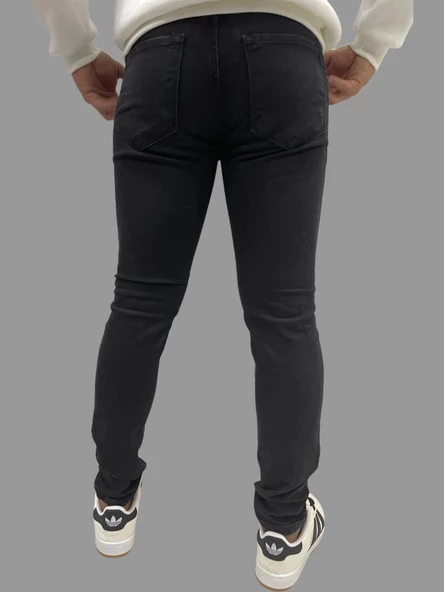 Erkek Dar Paça Desturalı New Siyah Kot Pantolon - Resim 6