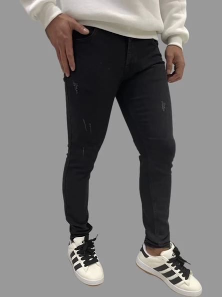 Erkek Dar Paça Desturalı New Siyah Kot Pantolon - Resim 2