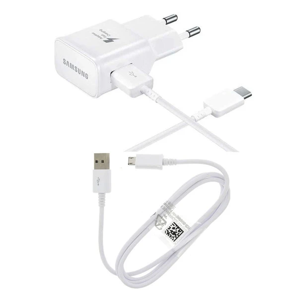 Samsung Casper Via A40 İle Uyumlu TA20 Micro & Type-C Kablolu 15W Hızlı Şarj Aleti Beyaz (Samsung Türkiye Garantilidir)