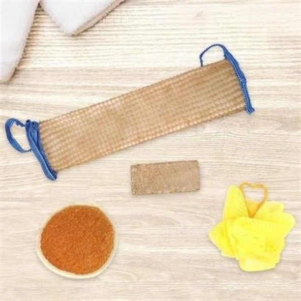 BUFFER® 4 Parçalı Banyo Duş Lifi Seti Vücut Sırt Yüz Lifi Ponza Taşı - 6