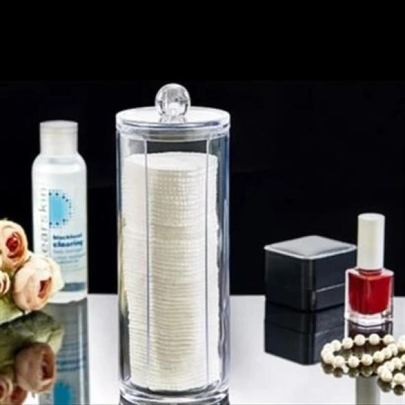 BUFFER® Kapaklı Makyaj Pamuğu Düzenleyici Organizer Şeffaf Pamukluk - 3