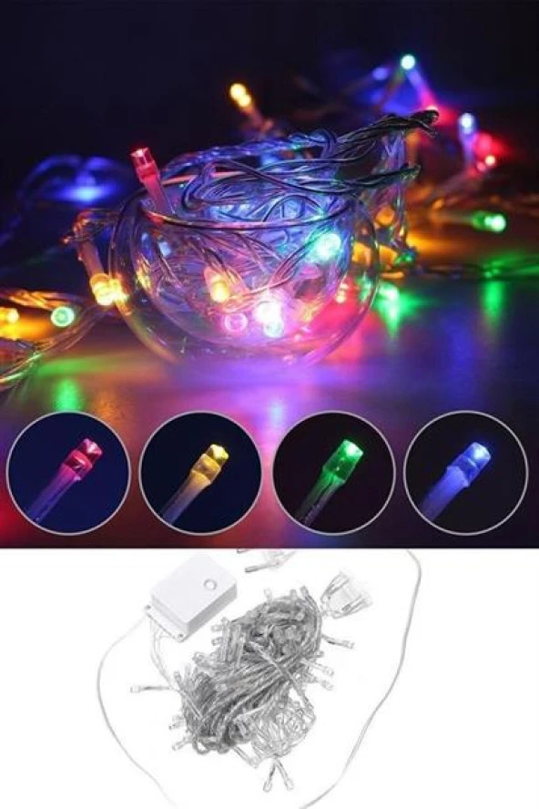 BUFFER® 10 Metre 100 Ledli 8 Fonksiyonlu Karışık Renkli RGB Led Lamba - 9