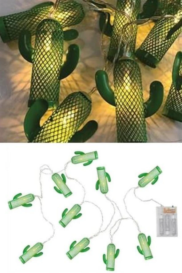 BUFFER® Pilli Yeşil Kaktüs Led Işık Zinciri Dekoratif Süs Aydınlatması - 3