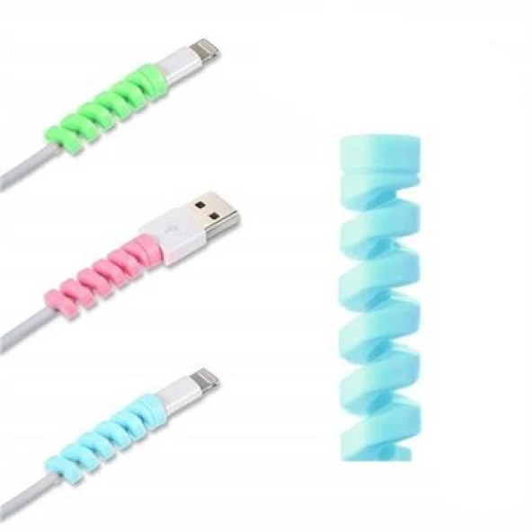 BUFFER® 4lü Apple, Android Şaj Kablosu Koruyucu Silikon Spiral Yay Aparat - 3