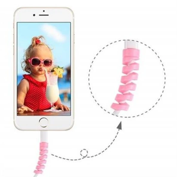 BUFFER® 4lü Apple, Android Şaj Kablosu Koruyucu Silikon Spiral Yay Aparat - 6