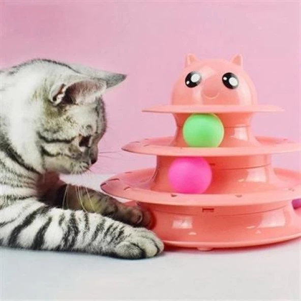 BUFFER® Tower Of Tracks Eğlenceli Üç Katlı Kedi Oyuncağı Seti Kedi Oyunu - 6