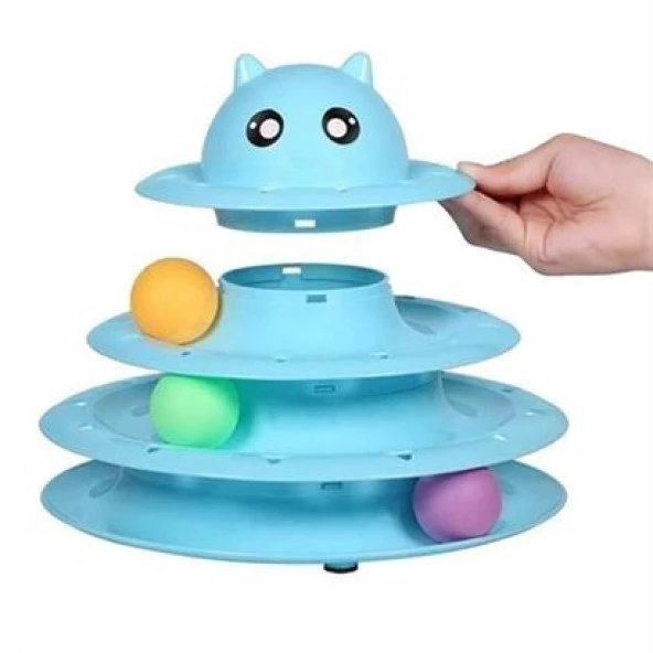 BUFFER® Tower Of Tracks Eğlenceli Üç Katlı Kedi Oyuncağı Seti Kedi Oyunu - 7