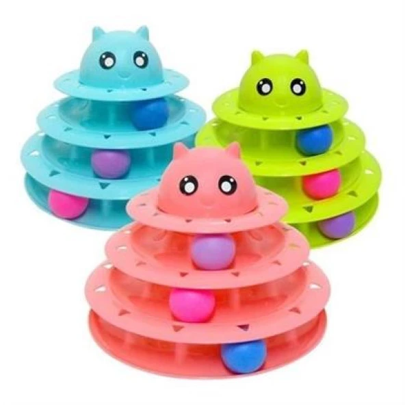 BUFFER® Tower Of Tracks Eğlenceli Üç Katlı Kedi Oyuncağı Seti Kedi Oyunu - 11