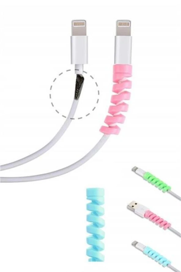 BUFFER® 4lü Apple, Android Şaj Kablosu Koruyucu Silikon Spiral Yay Aparat - 9