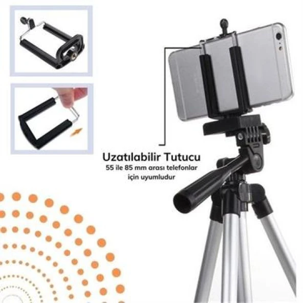 BUFFER® Taşıma Çantalı 130 cm Profesyonel Alüminyum Kamera Tripodu - 4