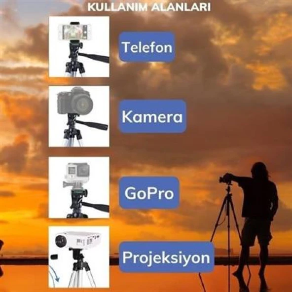 BUFFER® Taşıma Çantalı 130 cm Profesyonel Alüminyum Kamera Tripodu - 7
