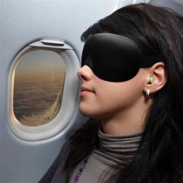 BUFFER® Üçlü Seyahat Seti Şişme Yastık Göz Bandı Kulak Tıkacı - 9