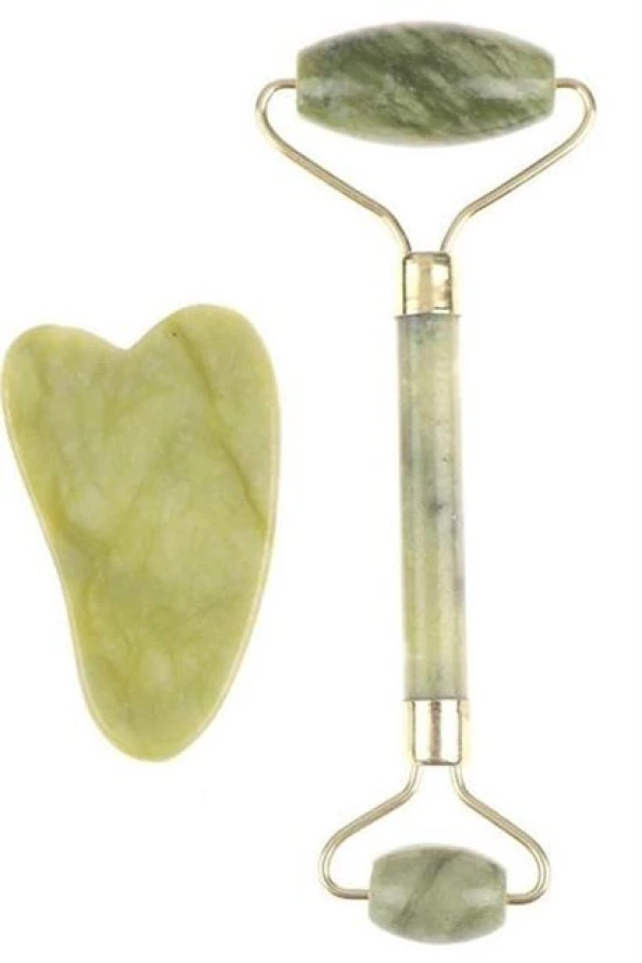 BUFFER® Çift Taraflı 2li Cilt Yüz Masaj Aleti Jade Roller Yeşim Taşı Seti - 4
