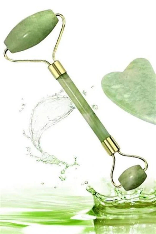 BUFFER® Çift Taraflı 2li Cilt Yüz Masaj Aleti Jade Roller Yeşim Taşı Seti - 5