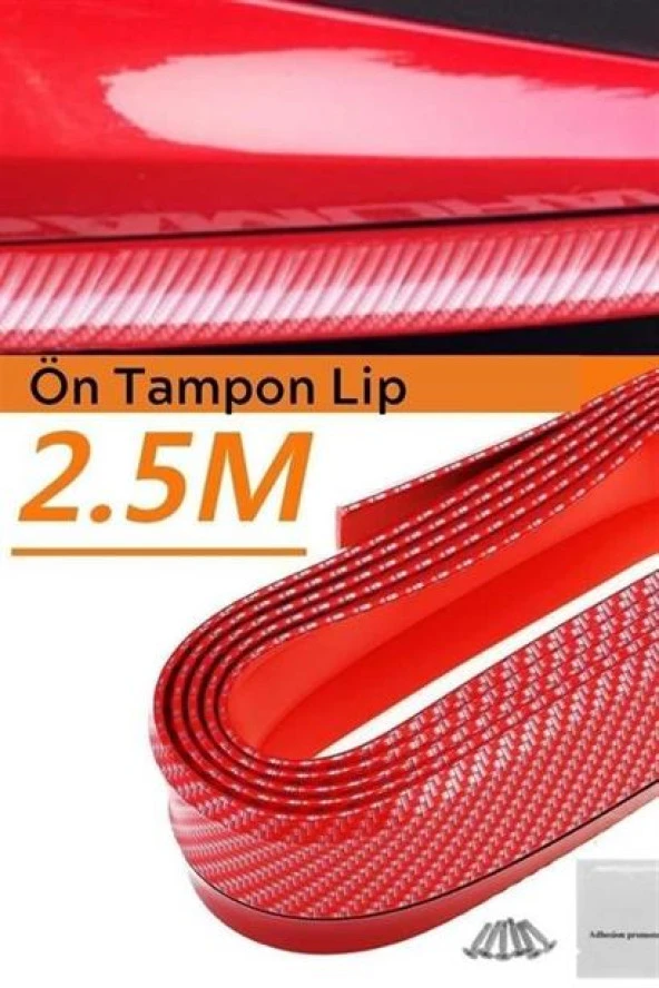 BUFFER® Kırmızı Renkli 2,5 Metre Araba Oto Ön Tampon Koruyucu Kauçuk Pratik Tampon Şerit Bant Döşeme - 3