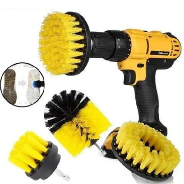 BUFFER® 3lü Matkap Ucu Banyo Küvet Duşakabin Araba Tekerliği Koltuk Yıkama Temizleme Fırçası Seti - 7