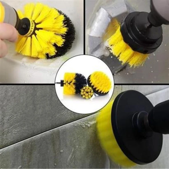 BUFFER® 3lü Matkap Ucu Banyo Küvet Duşakabin Araba Tekerliği Koltuk Yıkama Temizleme Fırçası Seti - 12