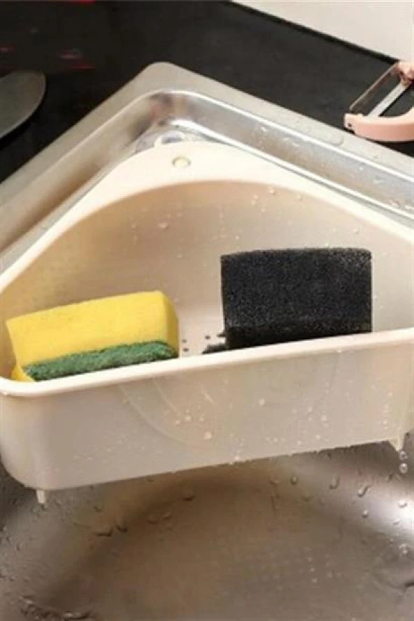 BUFFER® Vantuzlu Üçgen Sebze Meyve  Lavabo Raf Evye Süzgeç Sünger Tutucu Düzenleyici Mutfak Organize - 12