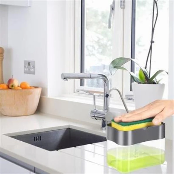 Buffer® İkisi Bir Arada Basmalı Pratik Sıvı Sabunluk Pompası Ve Bulaşık Yıkama Süngeri Haznesi - 4