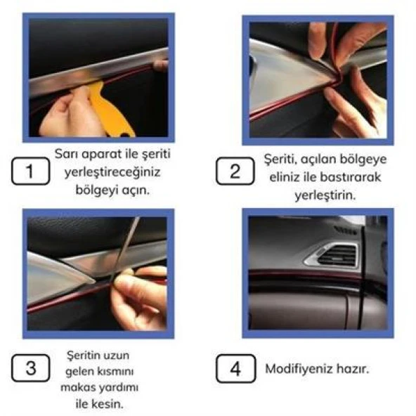 BUFFER® Mavi Araba Oto Trim Dekorasyon Şeridi Kauçuk Elastik Kolay Kurulum 5 metre Şerit Bant - 4