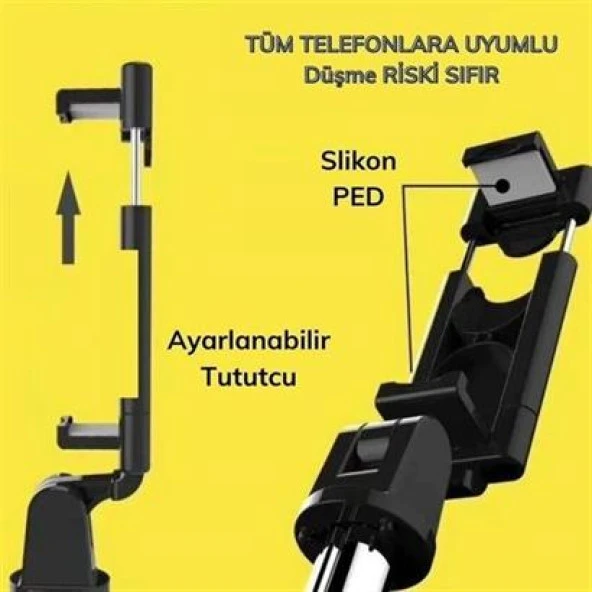 BUFFER® Sabitlenebilir Cep Telefon Tutucu  Ayarlanabilir Taşınabilir 3 Ayaklı Tripod Selfie Çubuğu - 3