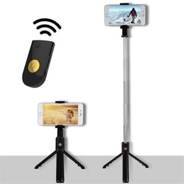 BUFFER® Sabitlenebilir Cep Telefon Tutucu  Ayarlanabilir Taşınabilir 3 Ayaklı Tripod Selfie Çubuğu - 4