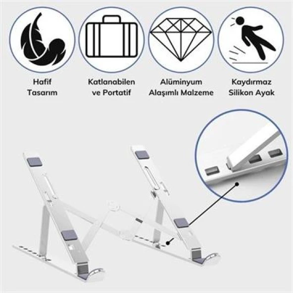 BUFFER® Ayarlanabilir Dizüstü Destek Tabanı Tamamen Katlanabilir Taşınabilir Laptop Yükseltici - 5