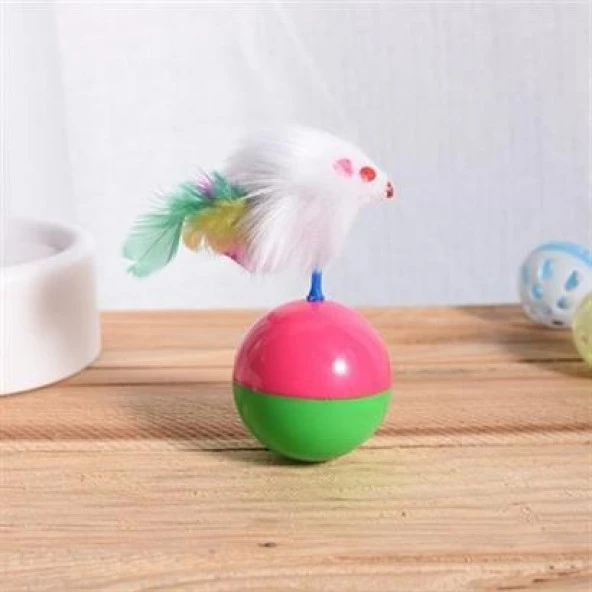 BUFFER® Kedi Oyun Topu Tüylü Fareli Hacı Yatmaz Eğitici Yavru Kedi Fare Kovalama Oyuncağı - 8