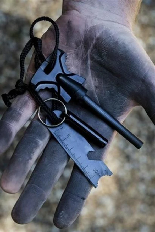 BUFFER® Acil Durum Magnezyum Çubuk Çakmaktaşı Hayatta Kalma Ateş Başlatıcı Çakmak Kiti Düdük Hediyel - 12