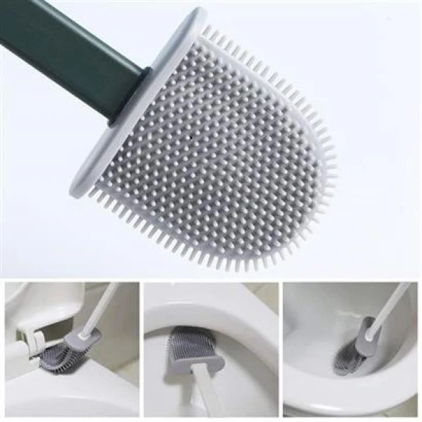 BUFFER® Duvara Monte Edilebilir Kapaklı Askılı Klozet Yumuşak Silikon Başlıklı Tuvalet Fırçası Seti - 8