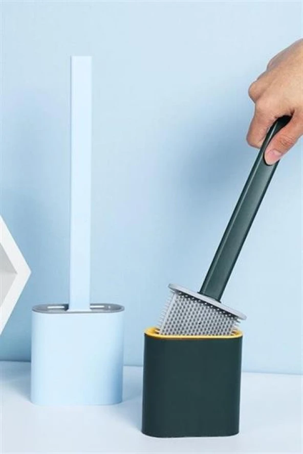 BUFFER® Duvara Monte Edilebilir Kapaklı Askılı Klozet Yumuşak Silikon Başlıklı Tuvalet Fırçası Seti - 11