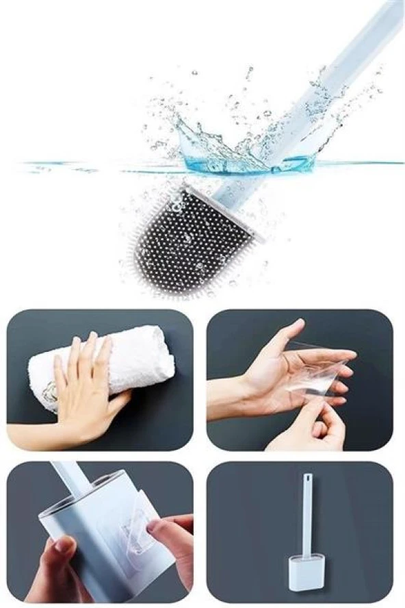 BUFFER® Duvara Monte Edilebilir Kapaklı Askılı Klozet Yumuşak Silikon Başlıklı Tuvalet Fırçası Seti - 12