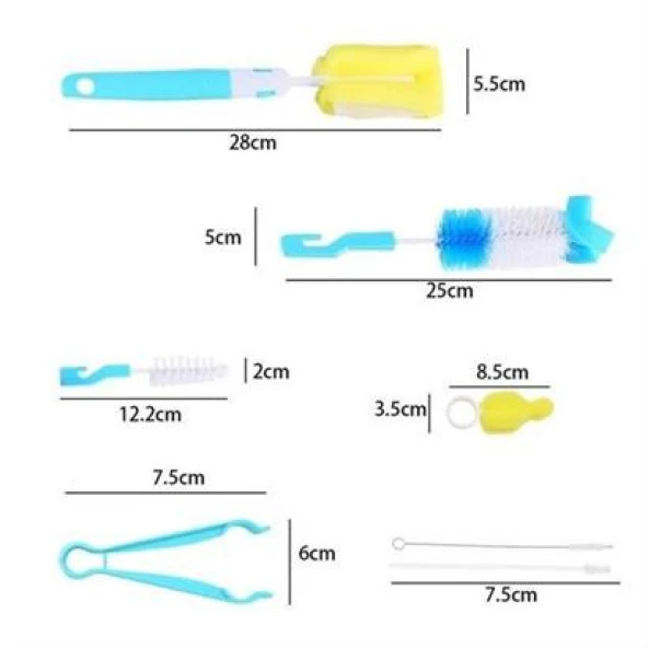 BUFFER® 7 Parça Biberon Uzun Kavanoz Termos Suluk Sürahi Yağ Şişe İçi Temizleme Fırçası Aparatı Seti - 2