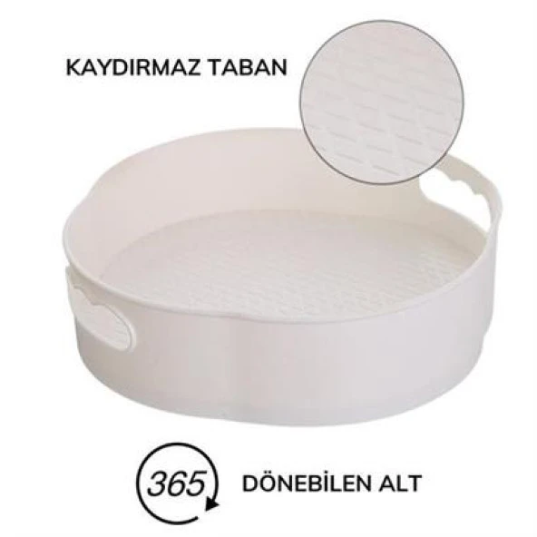 BUFFER® 360 Derece Dönebilen Mekanizmalı Yuvarlak Tepsi Formlu Sunum ve Servis Organizer Tablası - 6