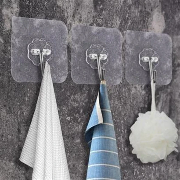 BUFFER® Süper Güçlü Yapışkanlı Suya Dayanıklı Şeffaf Askı 5li Set Yeniden Kullanılabilir Kancalar - 3