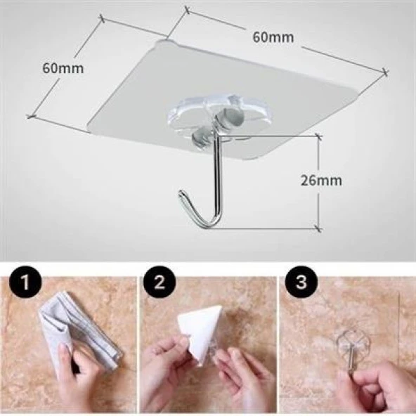 BUFFER® Süper Güçlü Yapışkanlı Suya Dayanıklı Şeffaf Askı 5li Set Yeniden Kullanılabilir Kancalar - 5