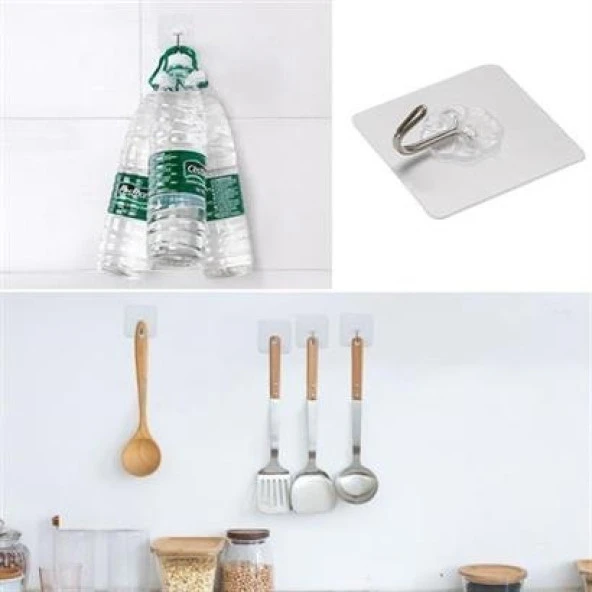 BUFFER® Süper Güçlü Yapışkanlı Suya Dayanıklı Şeffaf Askı 5li Set Yeniden Kullanılabilir Kancalar - 8