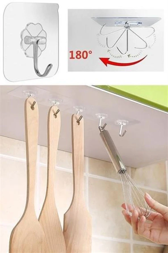 BUFFER® Süper Güçlü Yapışkanlı Suya Dayanıklı Şeffaf Askı 5li Set Yeniden Kullanılabilir Kancalar - 10