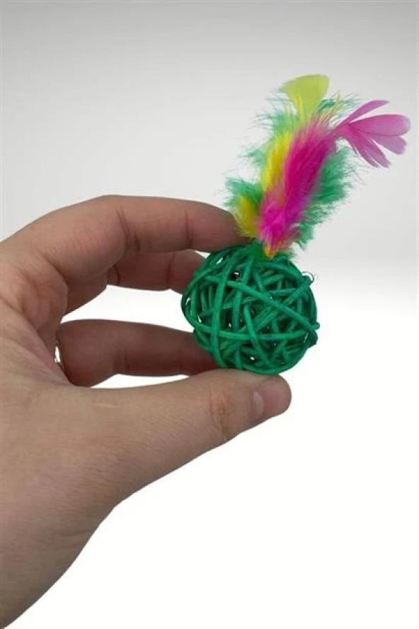 BUFFER® 2li Rattan Renkli Peluş Tüy Kedi Köpek Oyuncak Yakalama Çiğneme Çıngıraklı Top Oyuncağı - 12