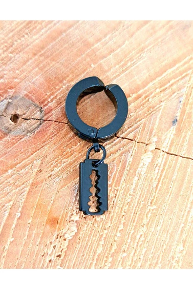 Çelik Jilet Figürlü Kıstırma Siyah Unisex Küpe - 1