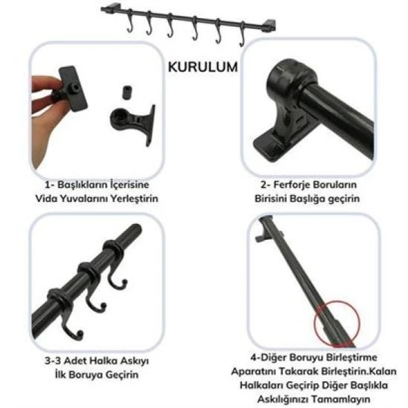 BUFFER® Retro Ferforje Askılı Siyah Ahşap Kulplu Düzenleyici Mutfak Sepeti - 6