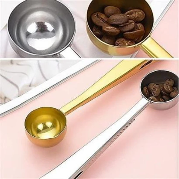 BUFFER® Mandallı Kahve Ölçü Kaşığı Silver Çok Fonksiyonlu Paslanmaz Çelik Kaşık - 4