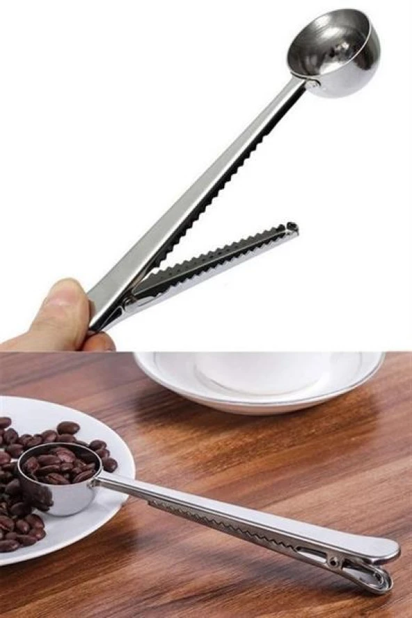 BUFFER® Mandallı Kahve Ölçü Kaşığı Silver Çok Fonksiyonlu Paslanmaz Çelik Kaşık - 10