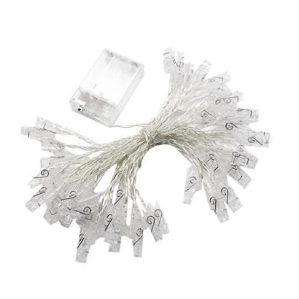 BUFFER® 3 Metre 20li Led Işıklı Dekoratif Fotoğraf Askılığı Mandalları - 2