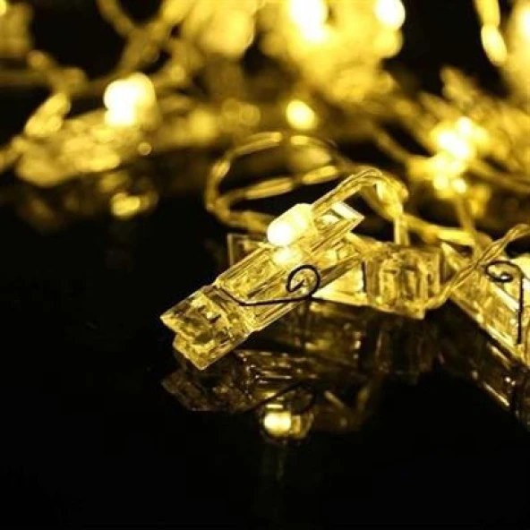 BUFFER® 3 Metre 20li Led Işıklı Dekoratif Fotoğraf Askılığı Mandalları - 5